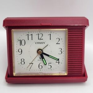 Vintage Citizen Dark RED Quartz Small Alarm Clock Tested / Working